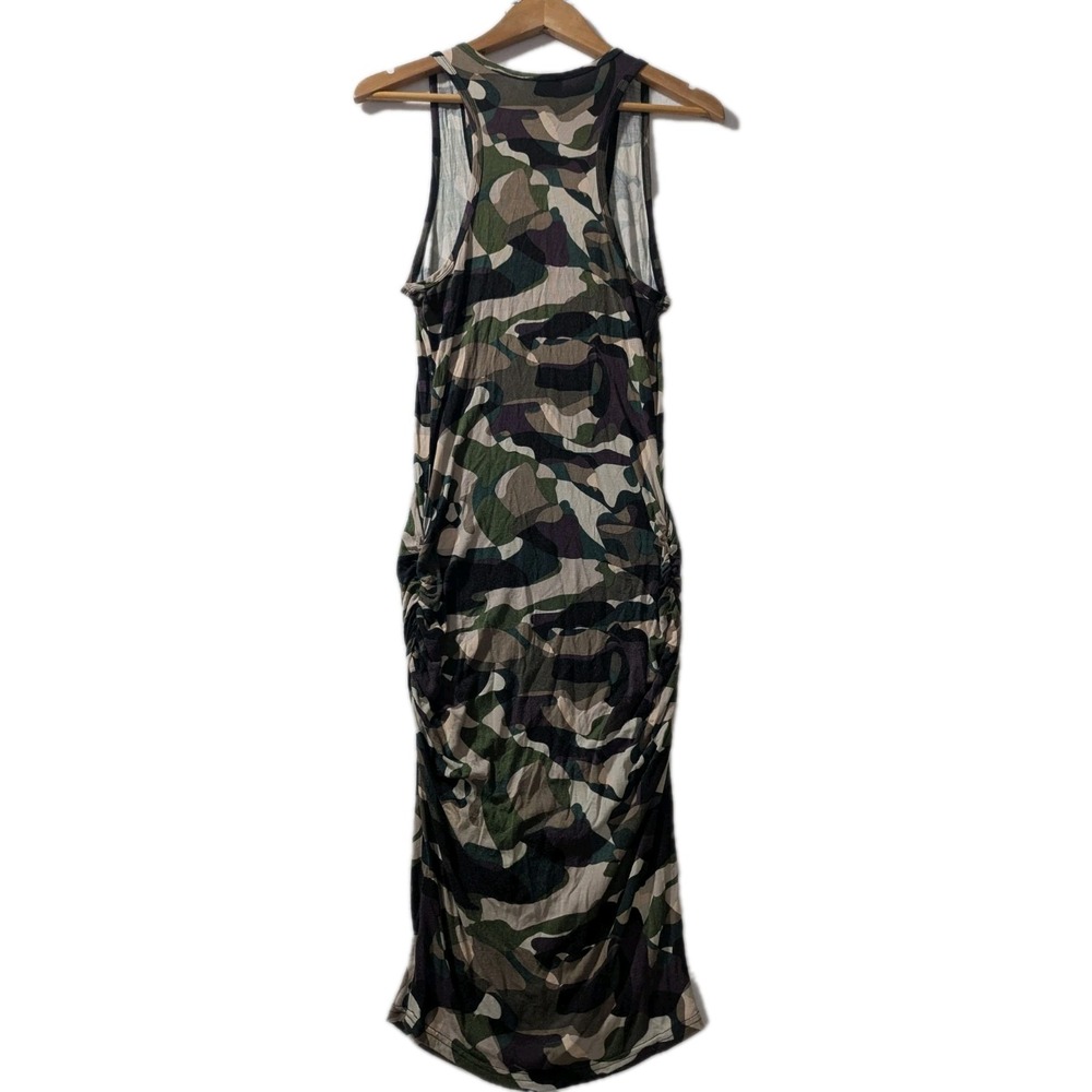 Venus‎ Camo Ruched Tank Dress Small Bodycon Sleeveless Midi Army Print - Picture 2 of 8
